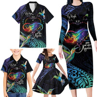 Polynesian Cancers Awareness Family Matching Long Sleeve Bodycon Dress and Hawaiian Shirt Hummingbird - Fly High Until We Meet Again