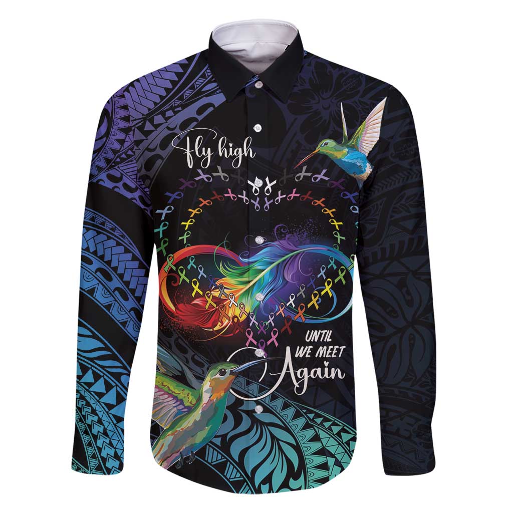 Polynesian Cancers Awareness Family Matching Long Sleeve Bodycon Dress and Hawaiian Shirt Hummingbird - Fly High Until We Meet Again