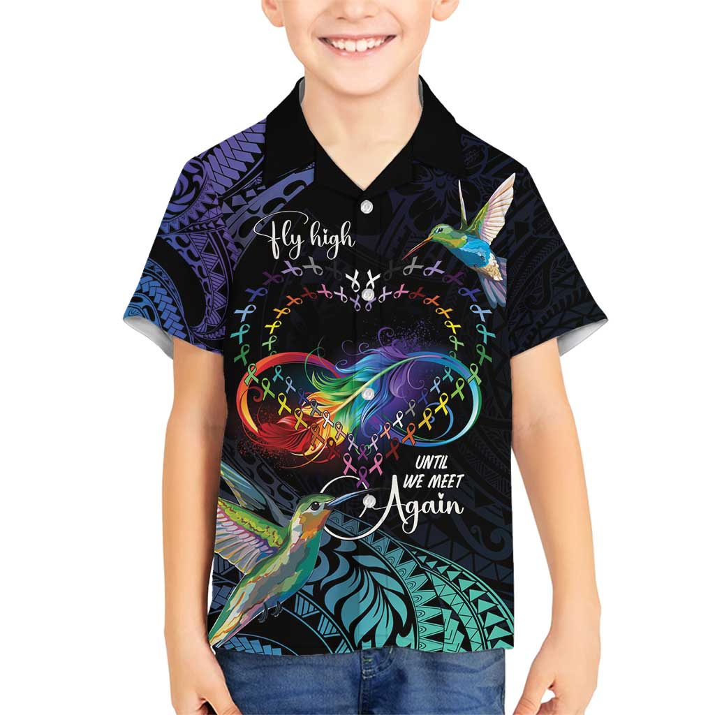 Polynesian Cancers Awareness Family Matching Long Sleeve Bodycon Dress and Hawaiian Shirt Hummingbird - Fly High Until We Meet Again