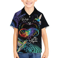 Polynesian Cancers Awareness Family Matching Off The Shoulder Long Sleeve Dress and Hawaiian Shirt Hummingbird - Fly High Until We Meet Again