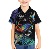 Polynesian Cancers Awareness Family Matching Off Shoulder Short Dress and Hawaiian Shirt Hummingbird - Fly High Until We Meet Again