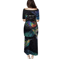 Polynesian Cancers Awareness Family Matching Puletasi and Hawaiian Shirt Hummingbird - Fly High Until We Meet Again