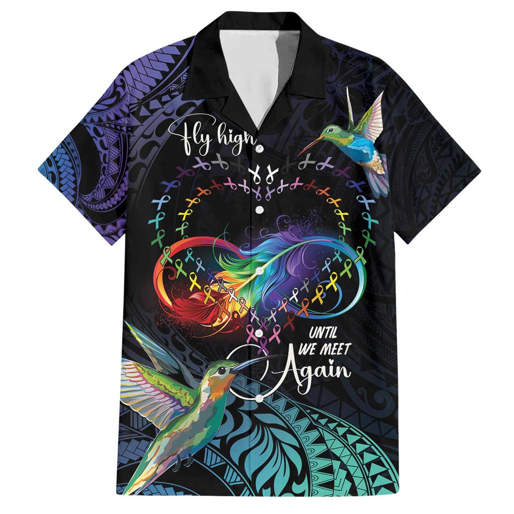 Polynesian Cancers Awareness Hawaiian Shirt Hummingbird - Fly High Until We Meet Again