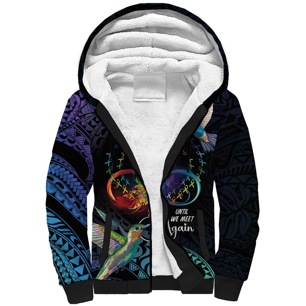 Polynesian Cancers Awareness Sherpa Hoodie Hummingbird - Fly High Until We Meet Again