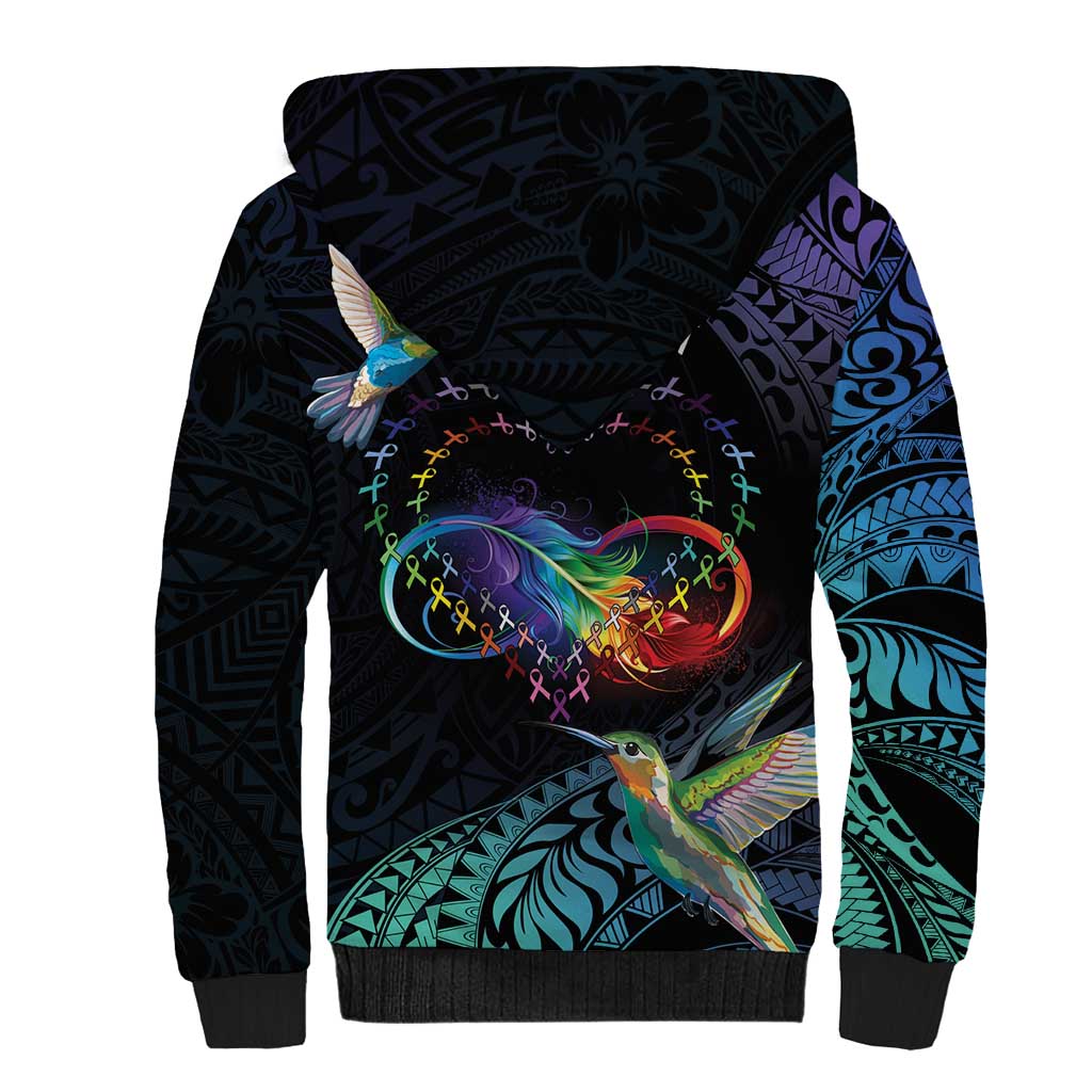 Polynesian Cancers Awareness Sherpa Hoodie Hummingbird - Fly High Until We Meet Again