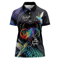 Polynesian Cancers Awareness Women Polo Shirt Hummingbird - Fly High Until We Meet Again