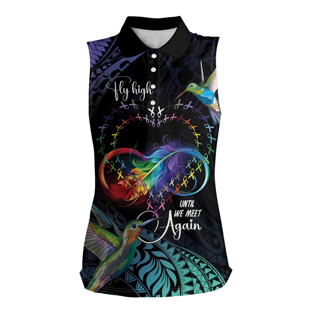 Polynesian Cancers Awareness Women Sleeveless Polo Shirt Hummingbird - Fly High Until We Meet Again