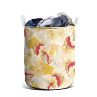 Beige Palaka Hawaii Aloha Laundry Basket Koi Pond Mix Ilima Flowers - Polynesian Pride