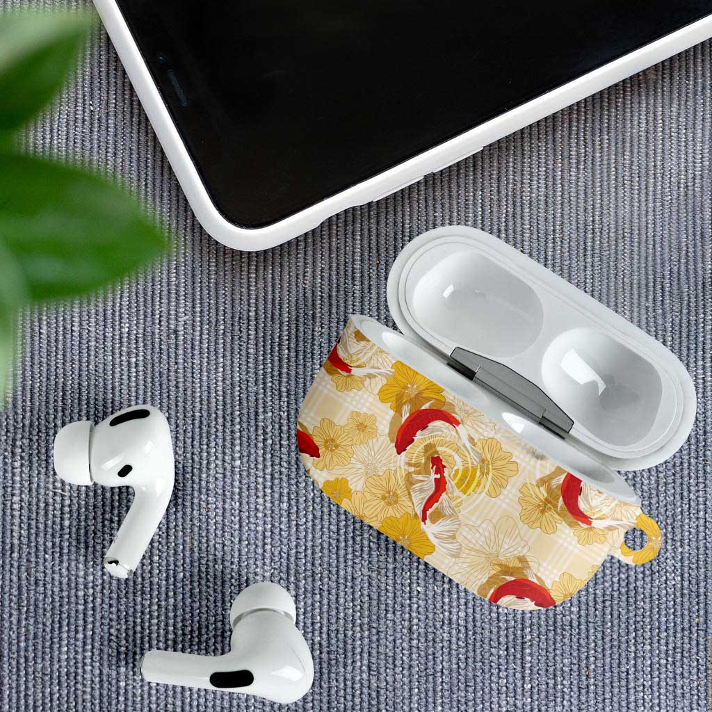 Beige Palaka Hawaii Aloha AirPods Case Koi Pond Mix Ilima Flowers - Polynesian Pride