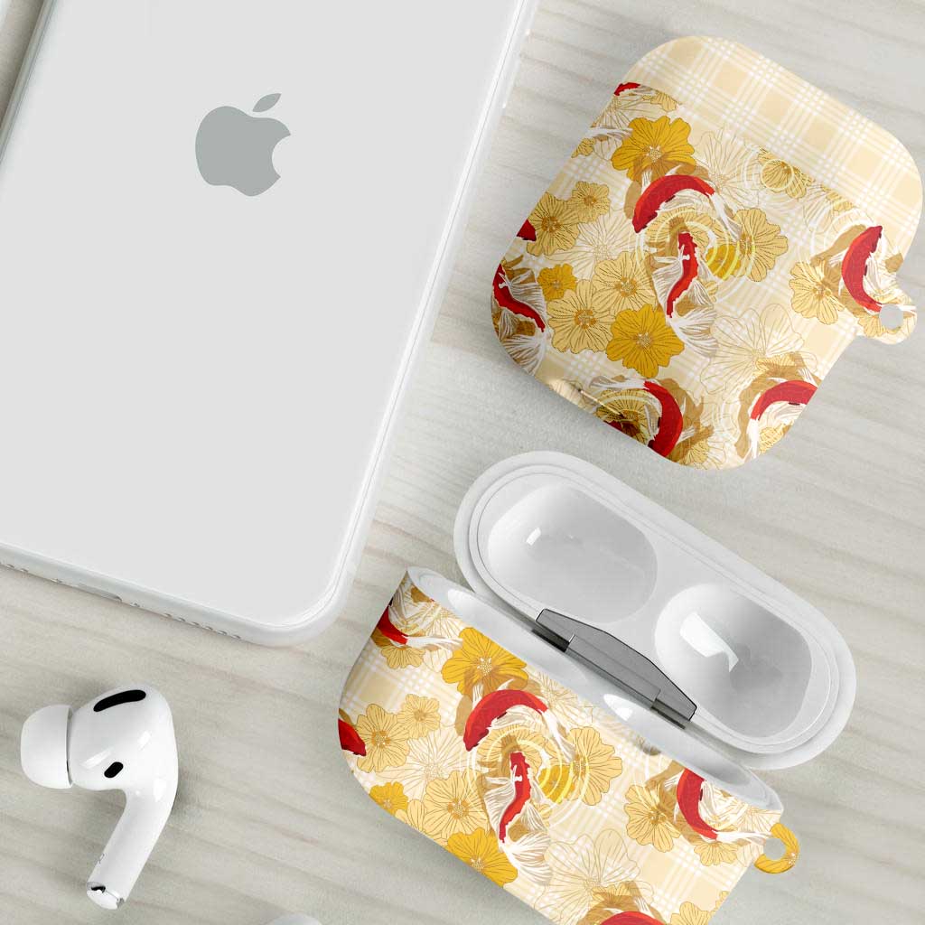 Beige Palaka Hawaii Aloha AirPods Case Koi Pond Mix Ilima Flowers - Polynesian Pride