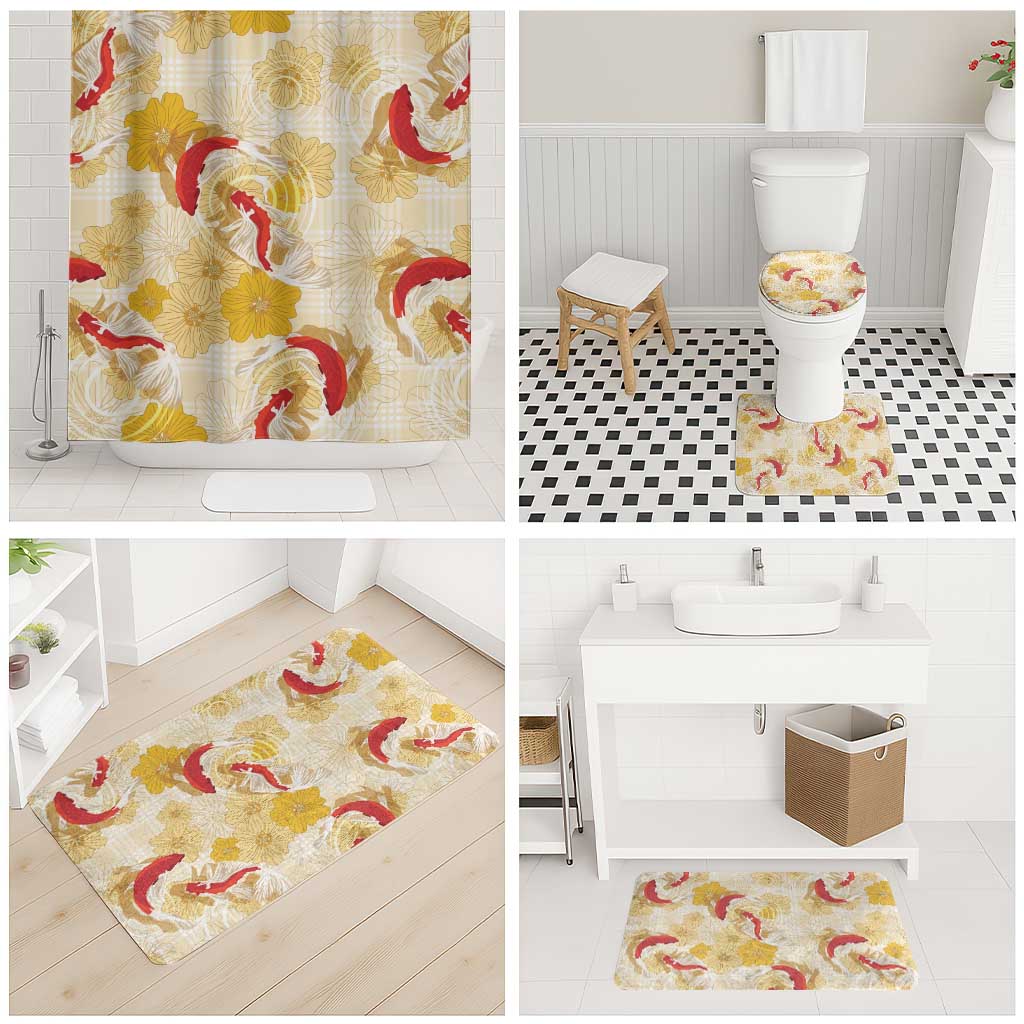 Beige Palaka Hawaii Aloha Bathroom Set Koi Pond Mix Ilima Flowers - Polynesian Pride