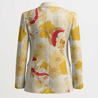 Beige Palaka Hawaii Aloha Blazer Koi Pond Mix Ilima Flowers - Polynesian Pride