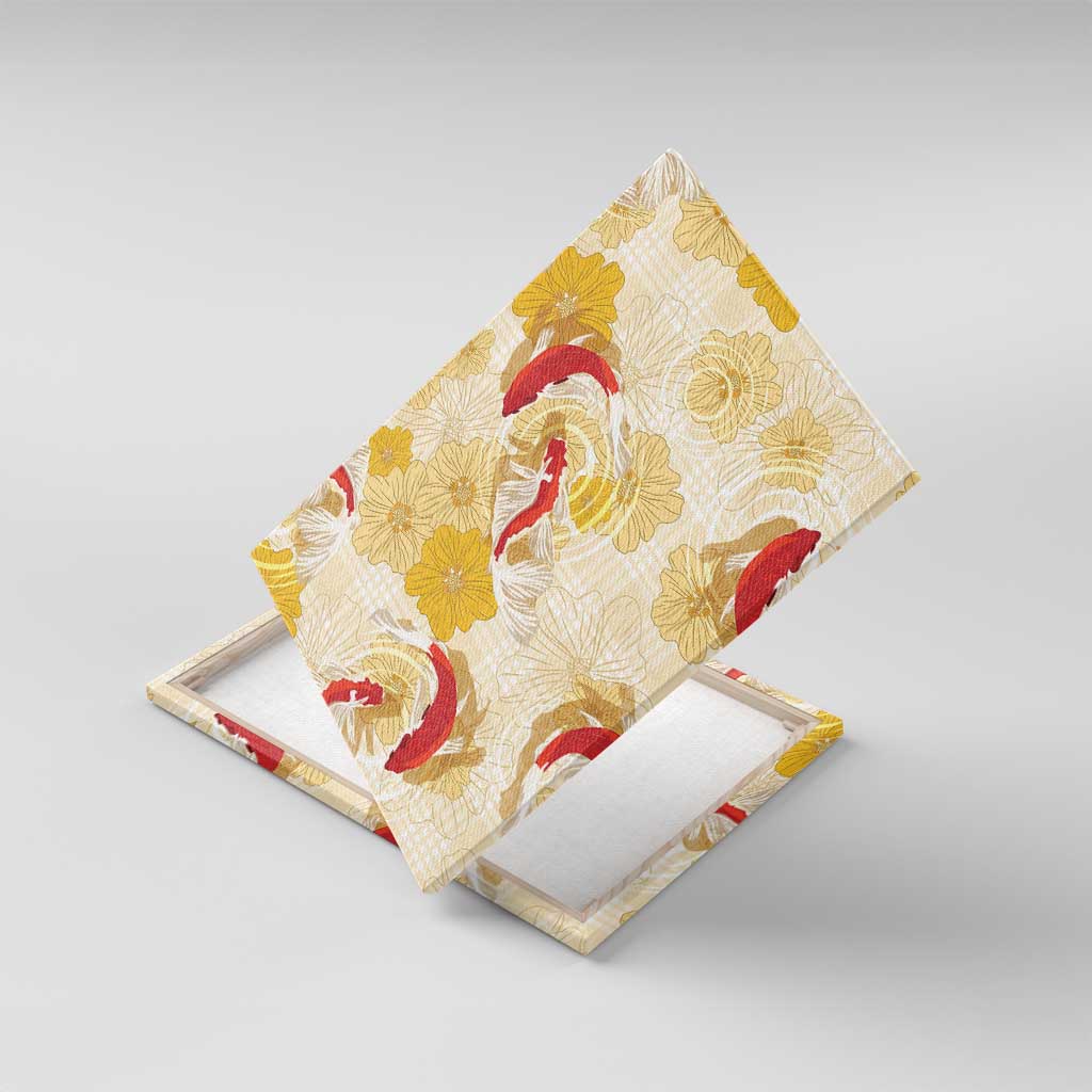 Beige Palaka Hawaii Aloha Canvas Wall Art Koi Pond Mix Ilima Flowers - Polynesian Pride