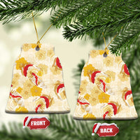 Beige Palaka Hawaii Aloha Ceramic Ornament Koi Pond Mix Ilima Flowers - Polynesian Pride