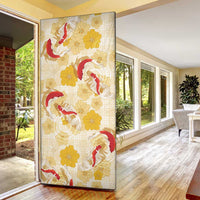 Beige Palaka Hawaii Aloha Door Cover Koi Pond Mix Ilima Flowers - Polynesian Pride