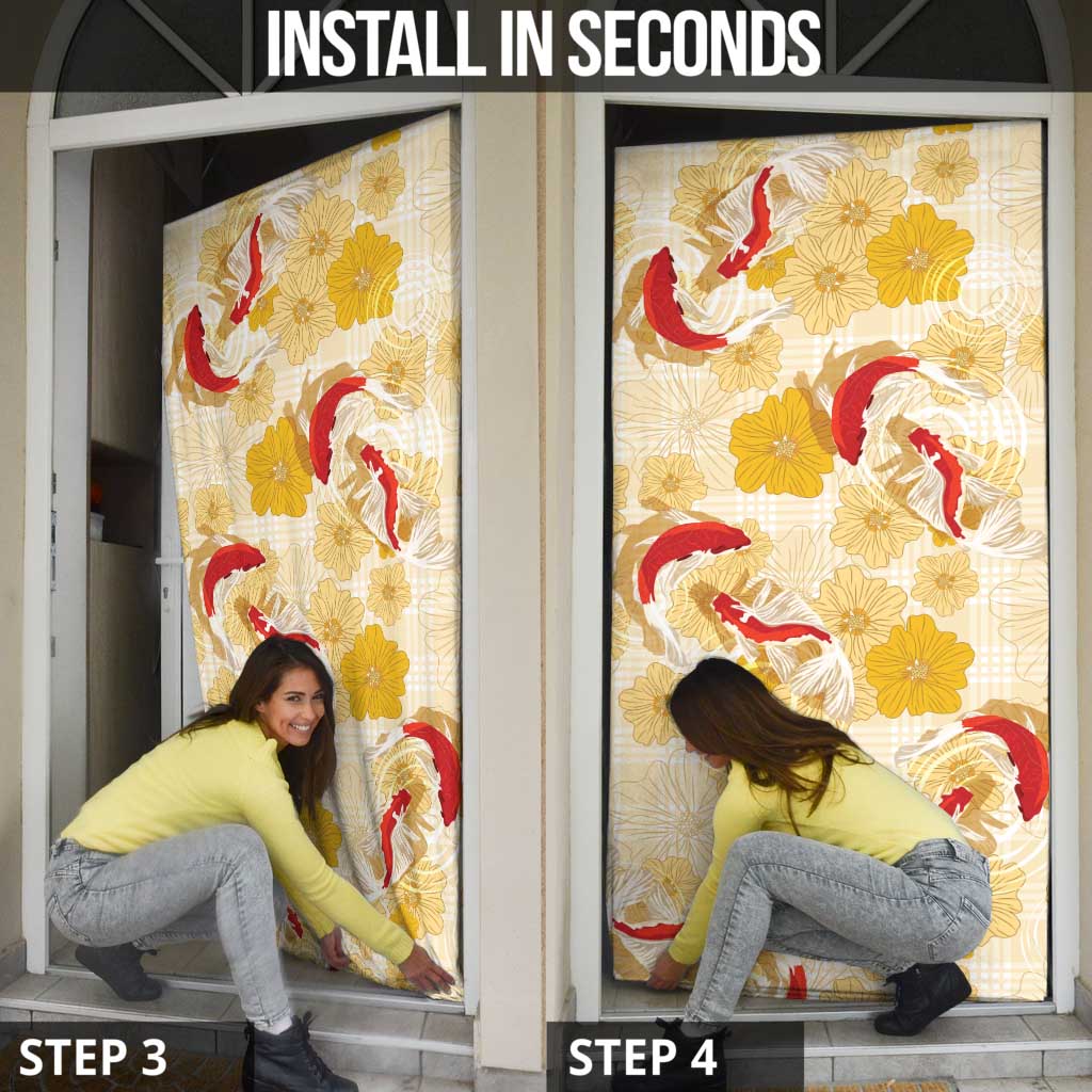 Beige Palaka Hawaii Aloha Door Cover Koi Pond Mix Ilima Flowers - Polynesian Pride