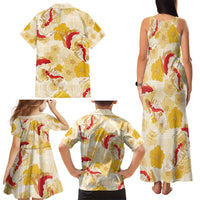 Beige Palaka Hawaii Aloha Family Matching Tank Maxi Dress and Hawaiian Shirt Koi Pond Mix Ilima Flowers - Polynesian Pride