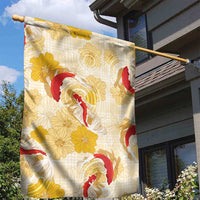 Beige Palaka Hawaii Aloha Garden Flag Koi Pond Mix Ilima Flowers - Polynesian Pride