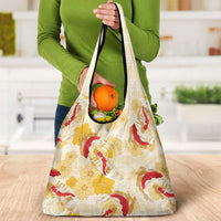 Beige Palaka Hawaii Aloha Grocery Bag Koi Pond Mix Ilima Flowers - Polynesian Pride