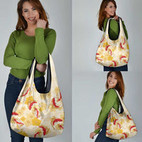 Beige Palaka Hawaii Aloha Grocery Bag Koi Pond Mix Ilima Flowers - Polynesian Pride