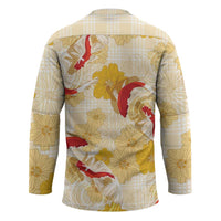 Beige Palaka Hawaii Aloha Hockey Jersey Koi Pond Mix Ilima Flowers - Polynesian Pride