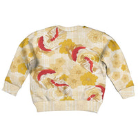 Beige Palaka Hawaii Aloha Kid Ugly Christmas Sweater Koi Pond Mix Ilima Flowers - Polynesian Pride