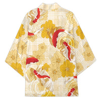 Beige Palaka Hawaii Aloha Kimono Koi Pond Mix Ilima Flowers - Polynesian Pride