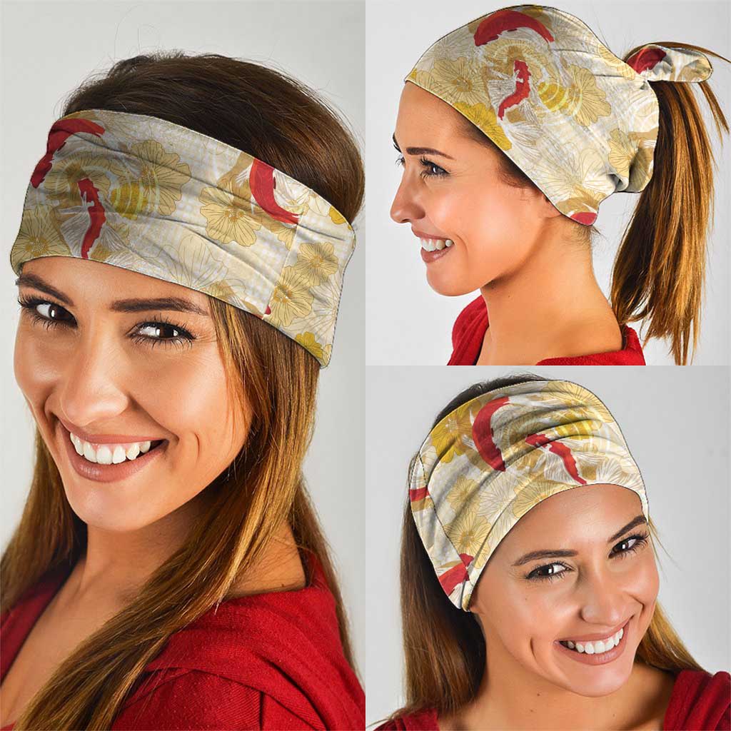 Beige Palaka Hawaii Aloha Neck Gaiter Koi Pond Mix Ilima Flowers - Polynesian Pride