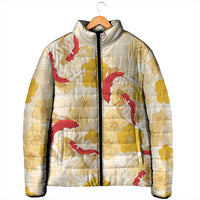 Beige Palaka Hawaii Aloha Padded Jacket Koi Pond Mix Ilima Flowers - Polynesian Pride