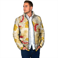 Beige Palaka Hawaii Aloha Padded Jacket Koi Pond Mix Ilima Flowers - Polynesian Pride