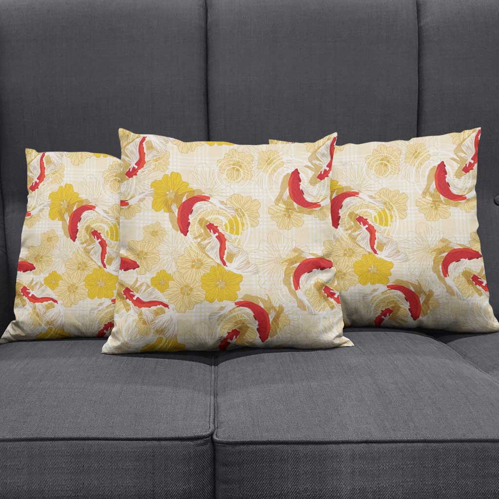 Beige Palaka Hawaii Aloha Pillow Cover Koi Pond Mix Ilima Flowers - Polynesian Pride