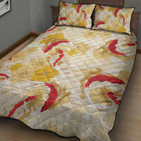 Beige Palaka Hawaii Aloha Quilt Bed Set Koi Pond Mix Ilima Flowers - Polynesian Pride