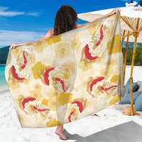 Beige Palaka Hawaii Aloha Sarong Koi Pond Mix Ilima Flowers - Polynesian Pride