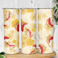 Beige Palaka Hawaii Aloha Skinny Tumbler Koi Pond Mix Ilima Flowers - Polynesian Pride