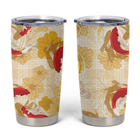 Beige Palaka Hawaii Aloha Tumbler Cup Koi Pond Mix Ilima Flowers - Polynesian Pride