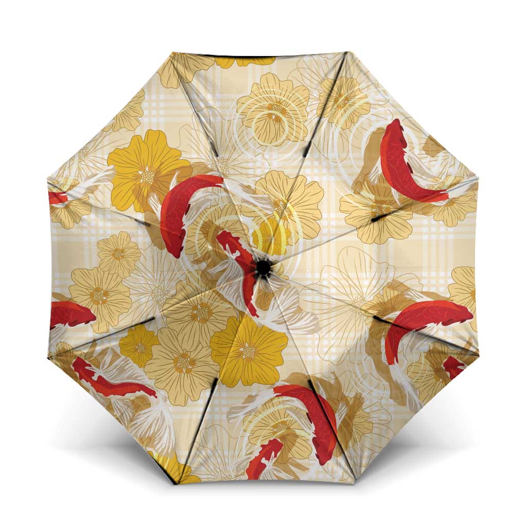 Beige Palaka Hawaii Aloha Umbrella Koi Pond Mix Ilima Flowers - Polynesian Pride