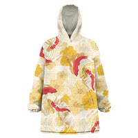 Beige Palaka Hawaii Aloha Wearable Blanket Hoodie Koi Pond Mix Ilima Flowers - Polynesian Pride
