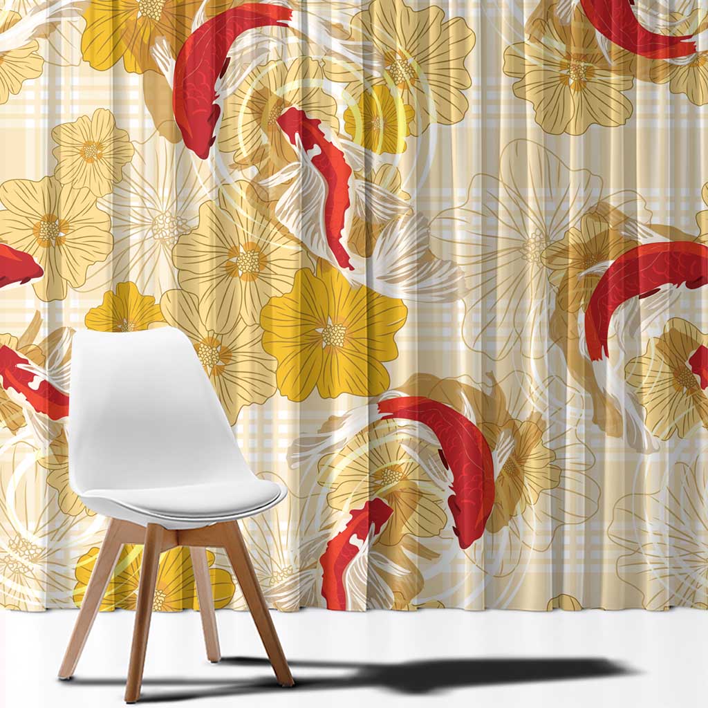 Beige Palaka Hawaii Aloha Window Curtain Koi Pond Mix Ilima Flowers - Polynesian Pride