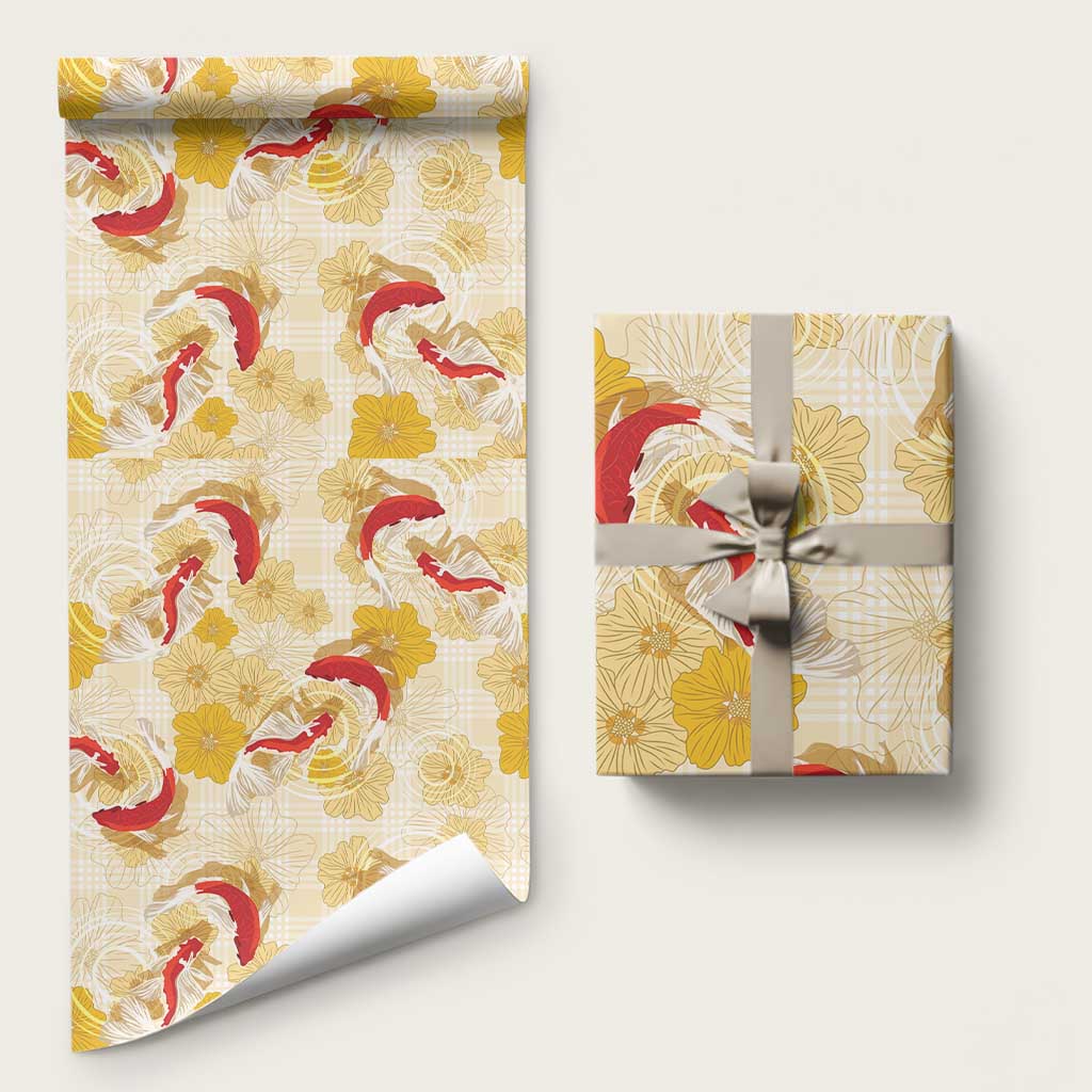 Beige Palaka Hawaii Aloha Wrapping Paper Koi Pond Mix Ilima Flowers LT7 58" × 23" Cream Yellow - Polynesian Pride