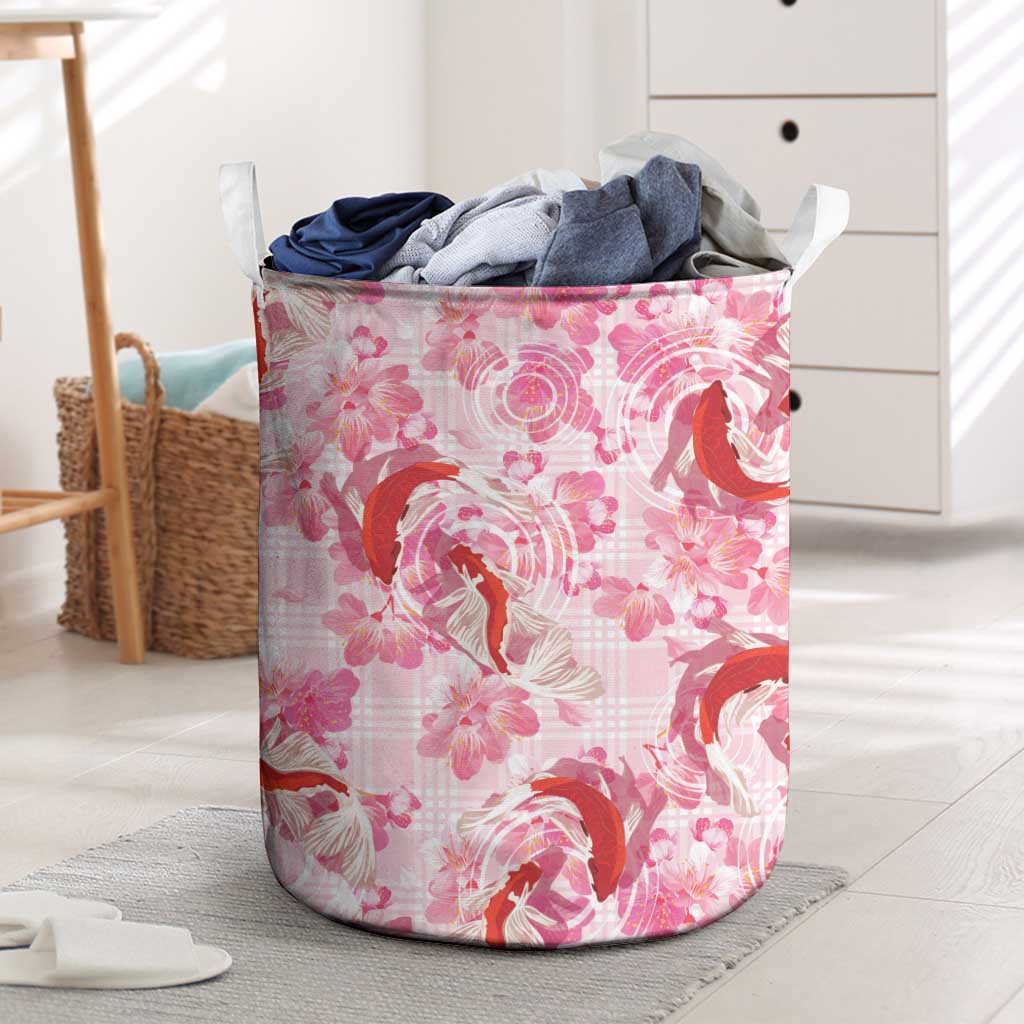 Pink Palaka Hawaii Aloha Laundry Basket Koi Pond Mix Sakura - Polynesian Pride