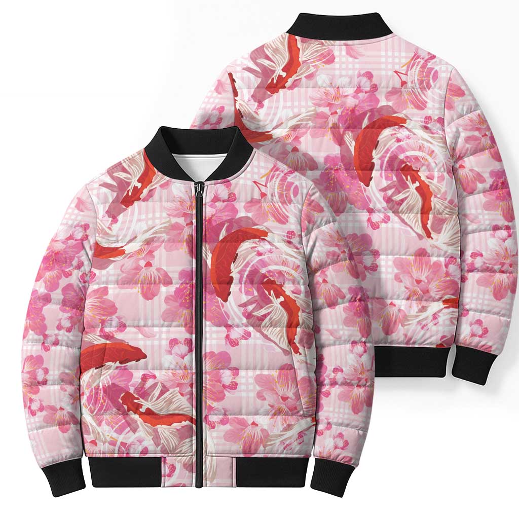 Pink Palaka Hawaii Aloha Bomber Puffer Jacket Koi Pond Mix Sakura - Polynesian Pride