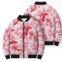 Pink Palaka Hawaii Aloha Bomber Puffer Jacket Koi Pond Mix Sakura - Polynesian Pride