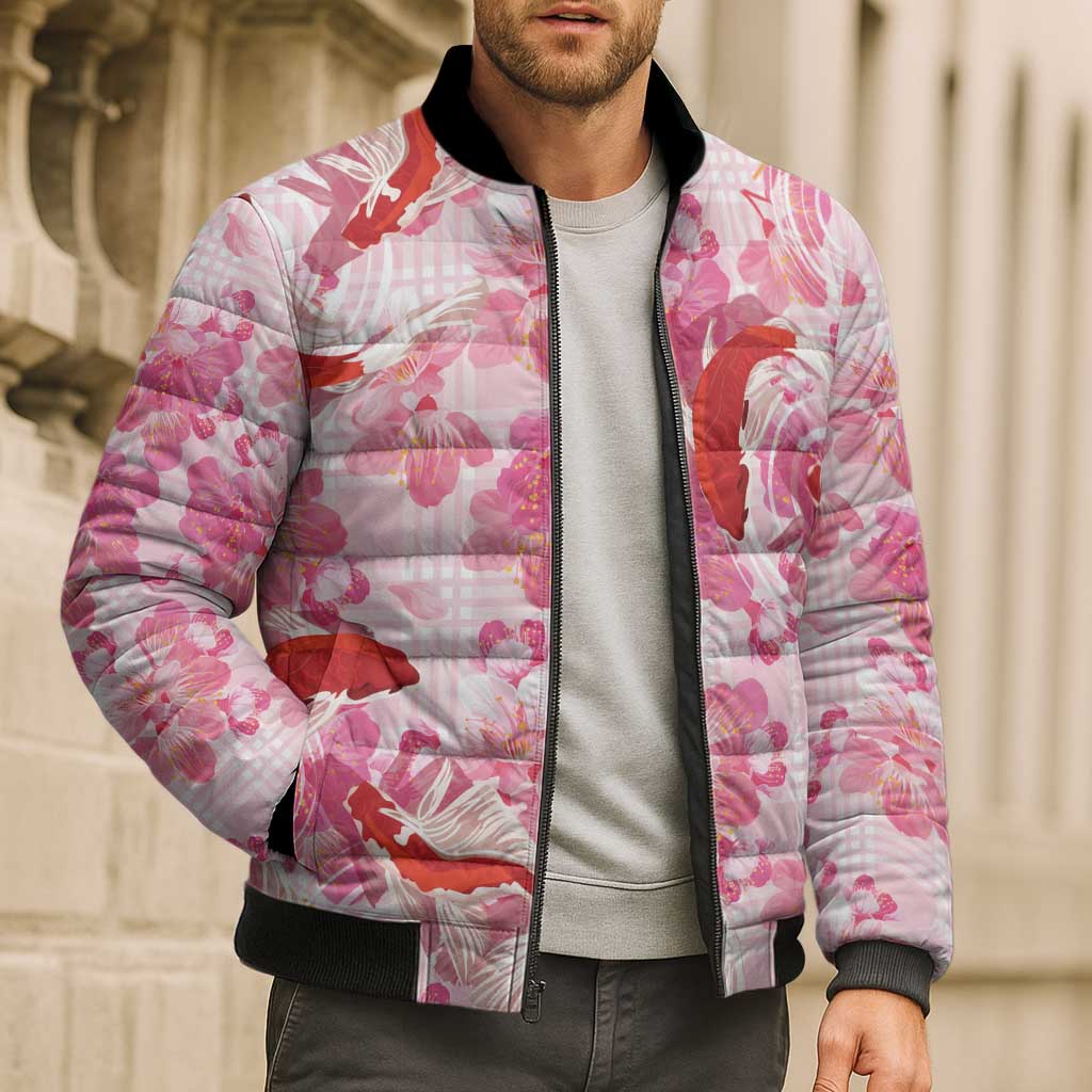 Pink Palaka Hawaii Aloha Bomber Puffer Jacket Koi Pond Mix Sakura - Polynesian Pride