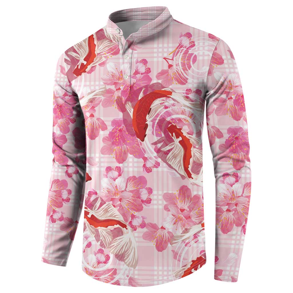 Pink Palaka Hawaii Aloha Button Sweatshirt Koi Pond Mix Sakura - Polynesian Pride