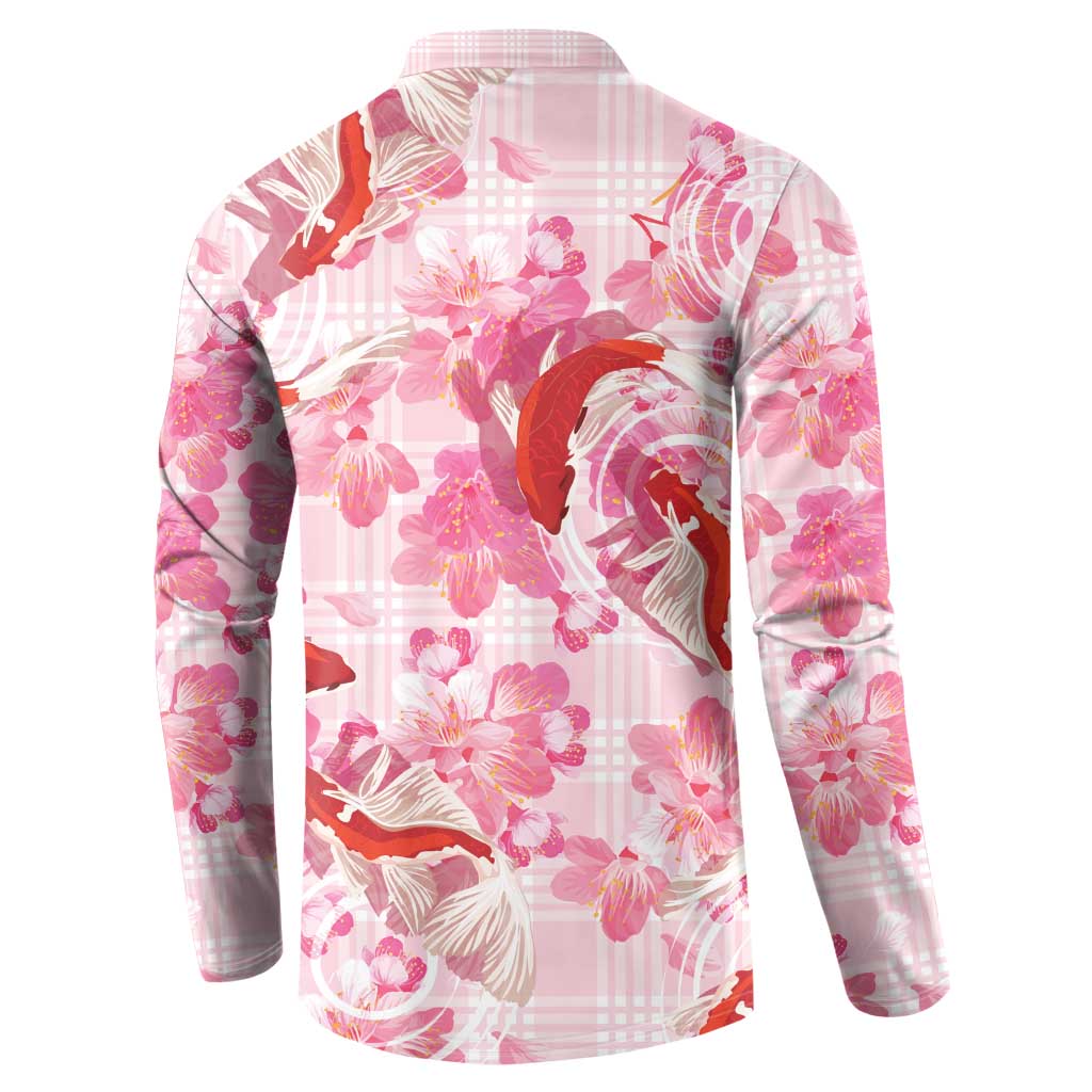 Pink Palaka Hawaii Aloha Button Sweatshirt Koi Pond Mix Sakura - Polynesian Pride