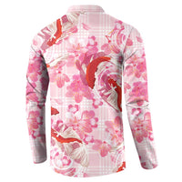Pink Palaka Hawaii Aloha Button Sweatshirt Koi Pond Mix Sakura - Polynesian Pride