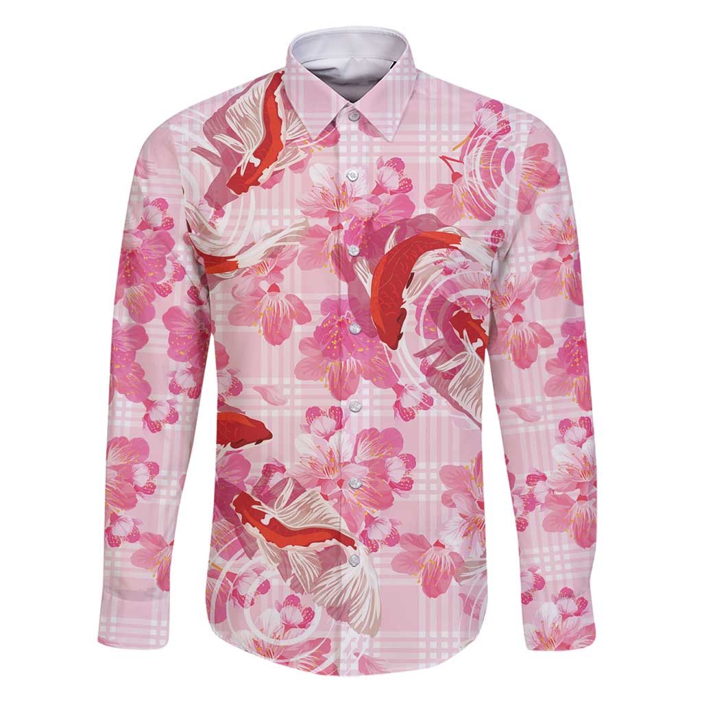 Pink Palaka Hawaii Aloha Family Matching Off Shoulder Maxi Dress and Hawaiian Shirt Koi Pond Mix Sakura - Polynesian Pride