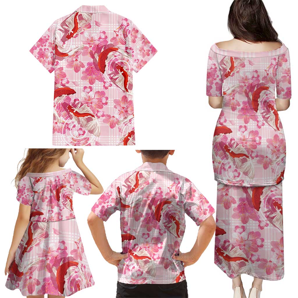 Pink Palaka Hawaii Aloha Family Matching Puletasi and Hawaiian Shirt Koi Pond Mix Sakura - Polynesian Pride