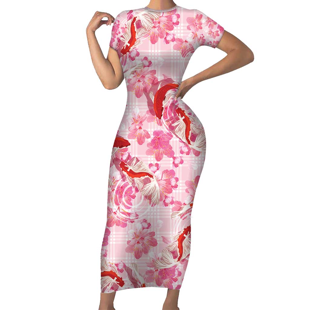 Pink Palaka Hawaii Aloha Family Matching Short Sleeve Bodycon Dress and Hawaiian Shirt Koi Pond Mix Sakura - Polynesian Pride