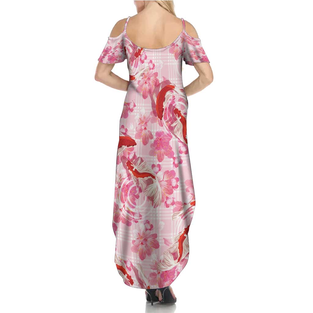 Pink Palaka Hawaii Aloha Family Matching Summer Maxi Dress and Hawaiian Shirt Koi Pond Mix Sakura - Polynesian Pride